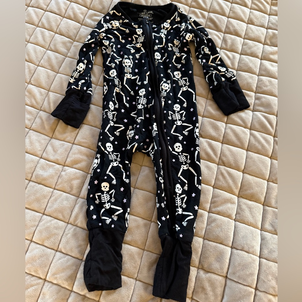 Caden Lane Midnight Skeleton Kids Convertible Romper